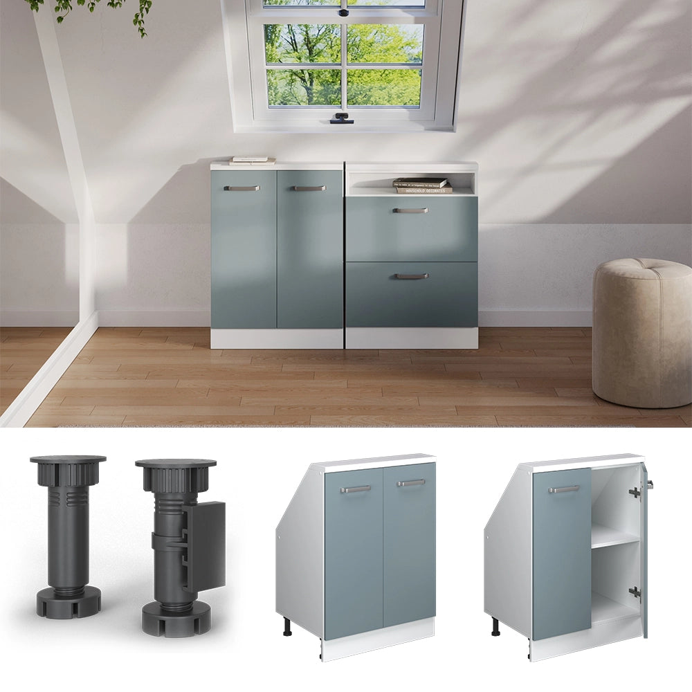 Mobile cucina sottotetto R-Line Grigio-blu/Bianco 60 cm con 2 porte Vicco