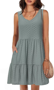 Abito estivo senza maniche a vita larga - donna con tasca - tessuto jacquard - respirante - elegante gonna - forma pantalone ampia