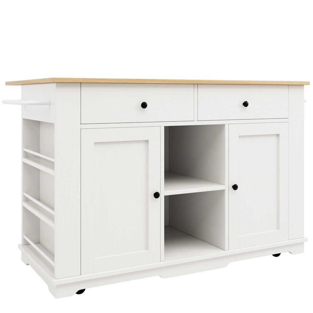 Isola Cucina con Presa Elettrica e Piano in Legno ¨C Xylo ¨C Bianco