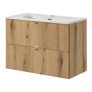 Mobiletto Sottolavabo NEWPORT a 2 Cassetti con Lavabo 80x57x39 cm - Effetto Rovere [en.casa]