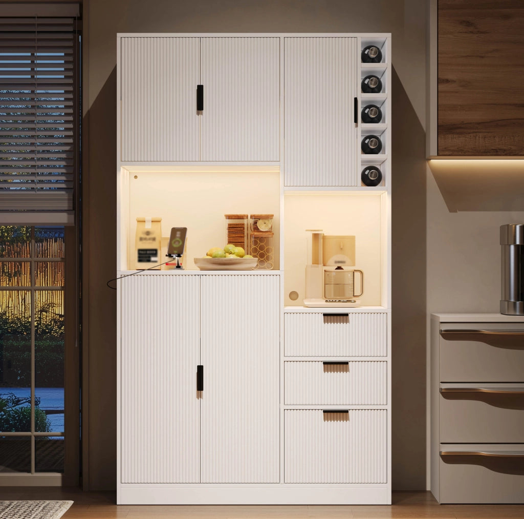 CREDENZA Cucina 180x105x40 cm Bianca in MDF con LED e prese