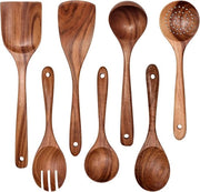 Set da Cucina in Legno Premium - Serie 7 pezzi - Cottura Antiaderente 100% Legno Naturale - Manufatto Artigianale e BPA libero