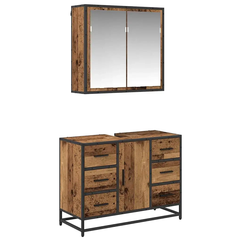 vidaXL Set di mobili per il bagno 2 pcs Legno vecchio 80 x 33 x 60 cm