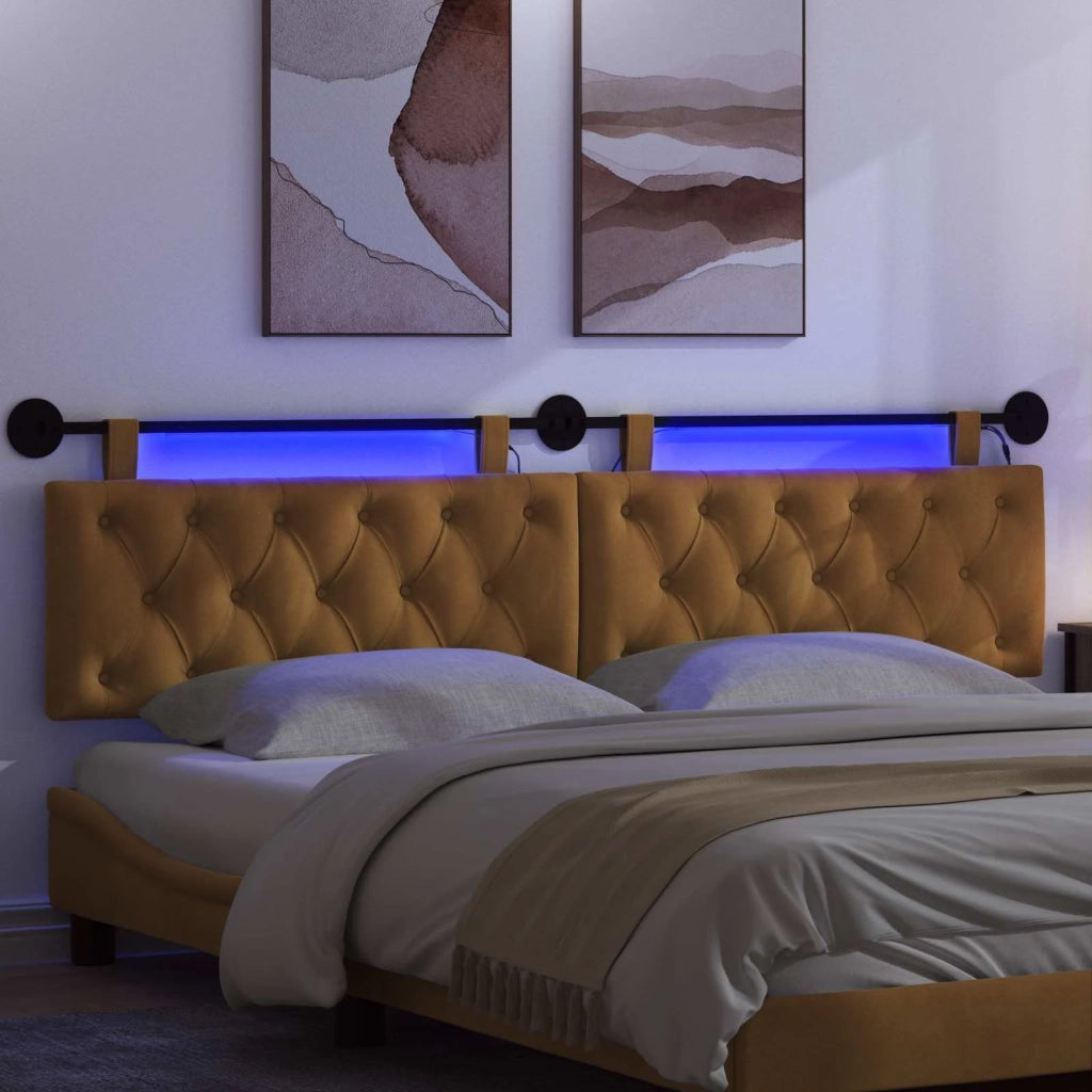 Testiera | Testata sospesa Con luce LED Marrone Velluto