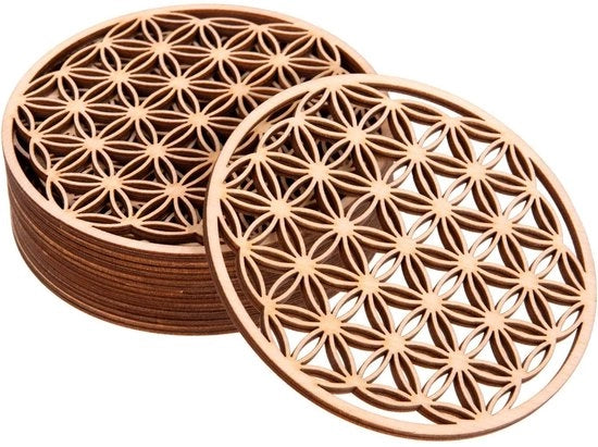 Sostegni in legno per piatti - Set di 10 sostegni in vetro 10x10cm per bevande e caffè/tè - Sostegni per tazze