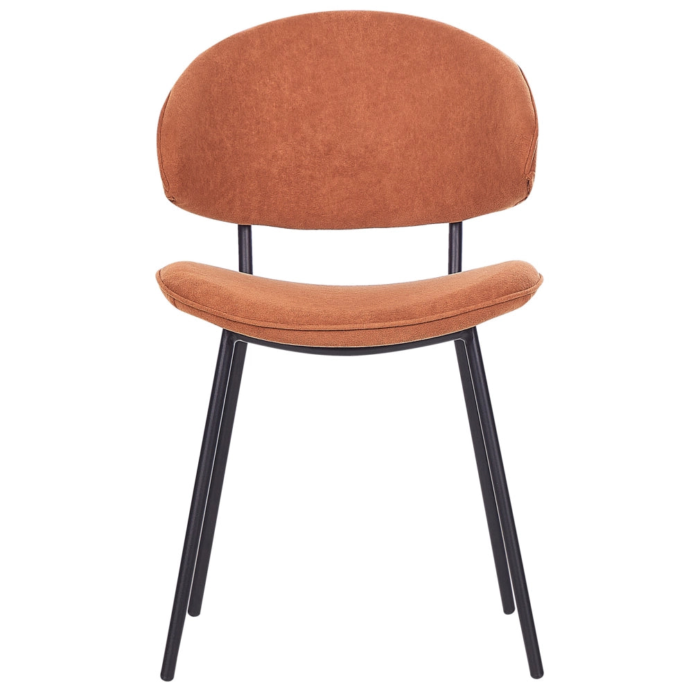 Set di 2 sedie da pranzo con sedile imbottito in tessuto arancione senza braccioli schienale curvo stile moderno