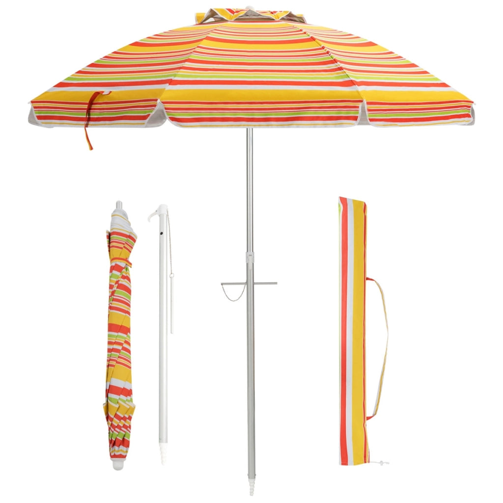 Ombrellone da spiaggia con inclinazione a pulsante, Ombrellone portatile per protezione solare all'aperto Giallo e Rosso-Ombrelloni