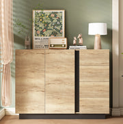 Credenza 120 cm con 2 ante e 4 cassetti nero e naturale