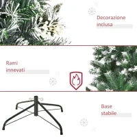 Albero di Natale Innevato 150cm con Bacche Decorative Bianche, Base Rimovibile Pieghevole, 378 Rami, Verde