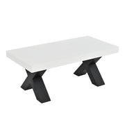 Tavolino da caffè con piano lucido e gambe a X - per soggiorno - 100×50×40 cm - bianco nero