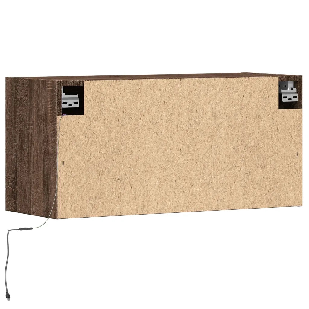 Mobile TV a Parete con Luci LED Rovere Marrone 80x31x35 cm 852361