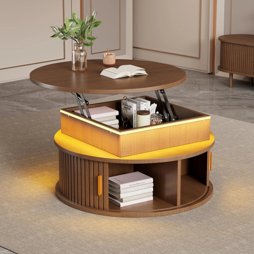 Tavolino rotondo regolabile 75 cm con LED e vano contenitore