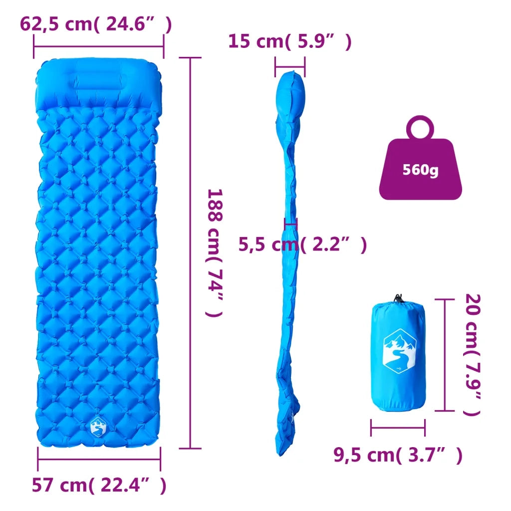 Materasso da Campeggio Gonfiabile con Cuscino 1 Persona Blu CFW5374054