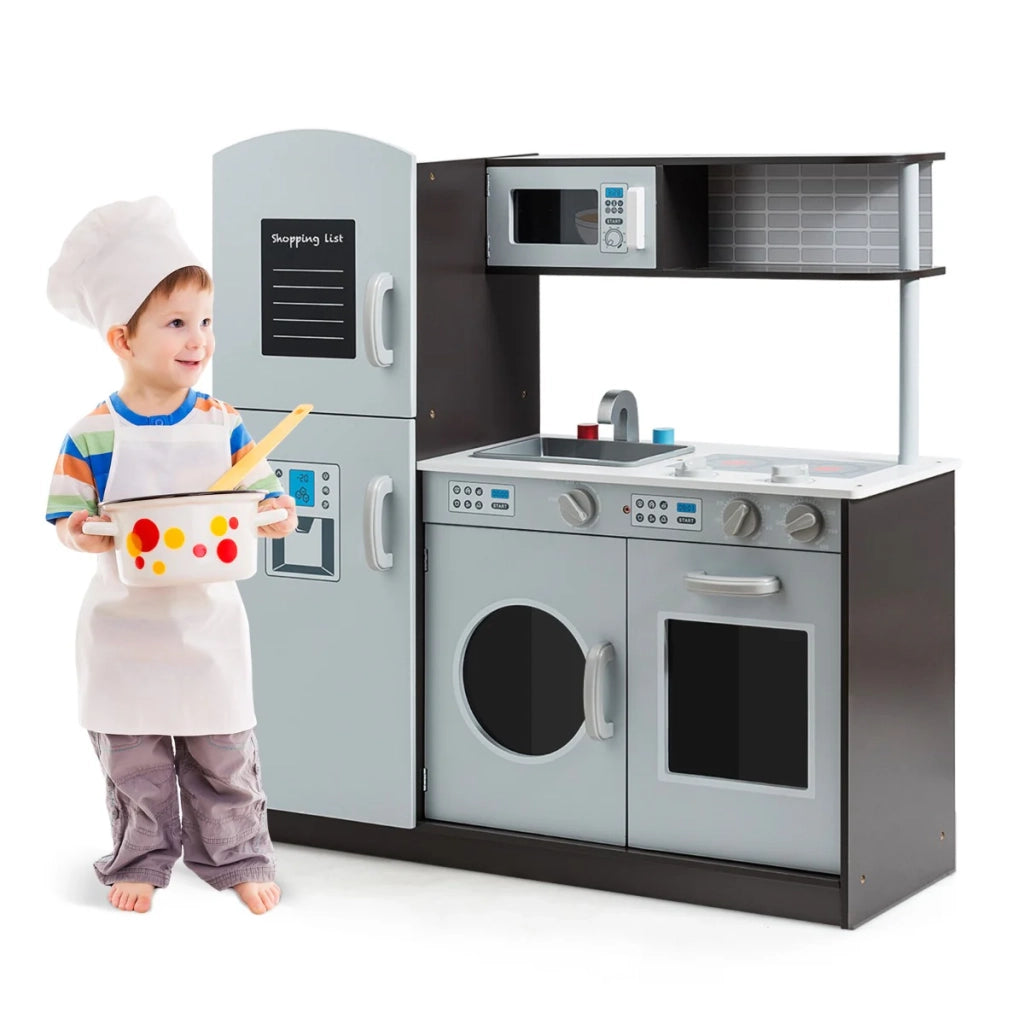 Set da cucina per bambini da 1 con lavello fornello frigorifero ampio spazio di archiviazione moderno MDF marrone 20_0020759
