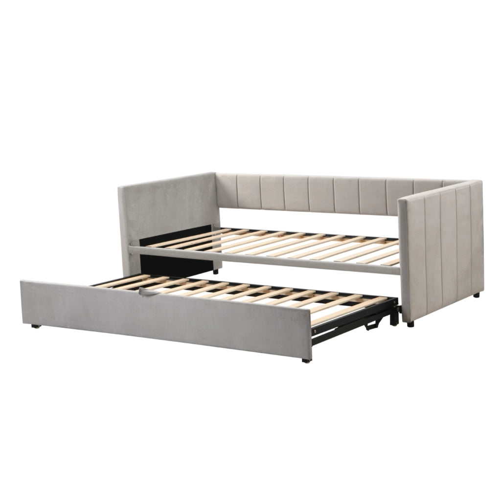 Divano letto imbottito estraibile 90x200 cm; trasformabile in 180x200 cm; in velluto grigio