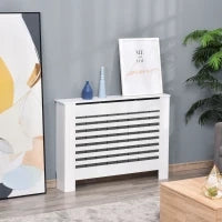 Copritermosifone in Legno Bianco per Caloriferi e Radiatori, con Struttura a Doghe e Ripiano, 112 x 19 x 81cm
