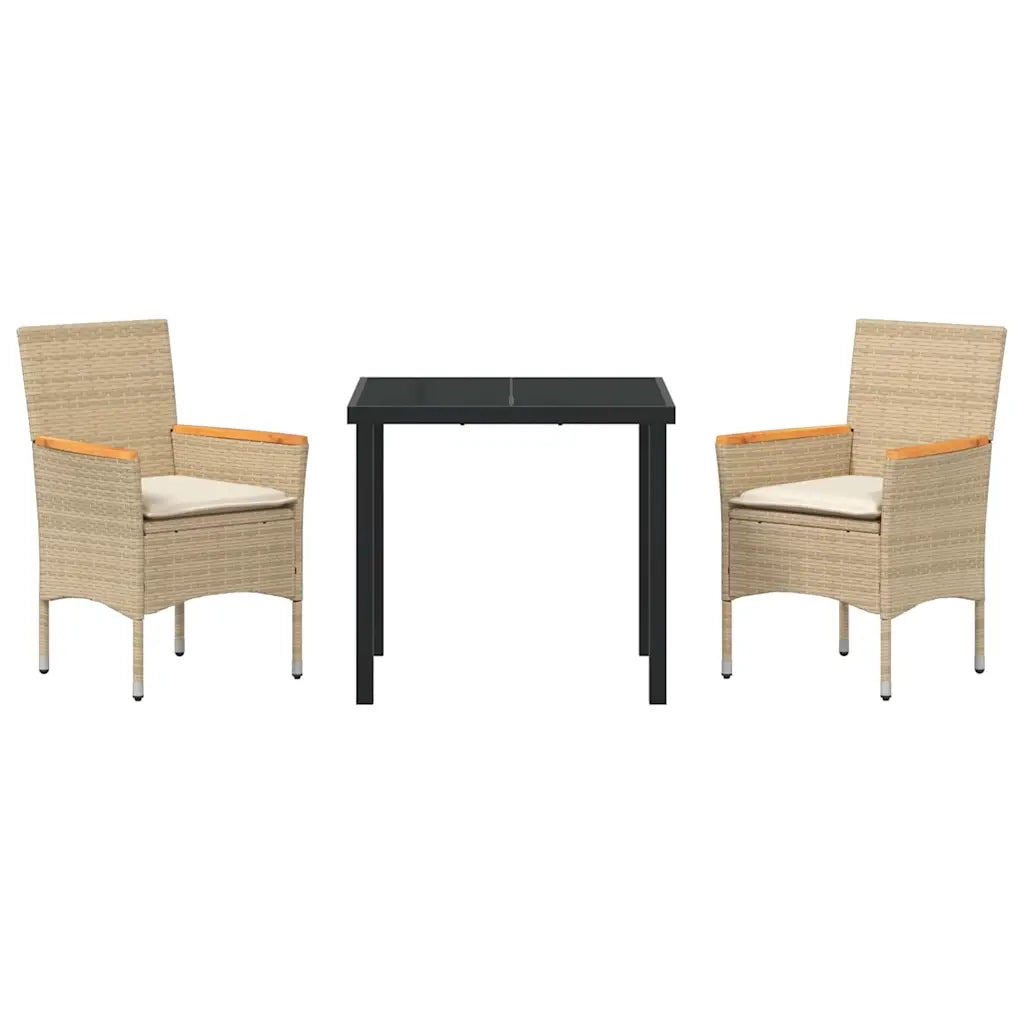 Set da Pranzo per Giardino con cuscino 3 pcs Beige polyrattan 3379856