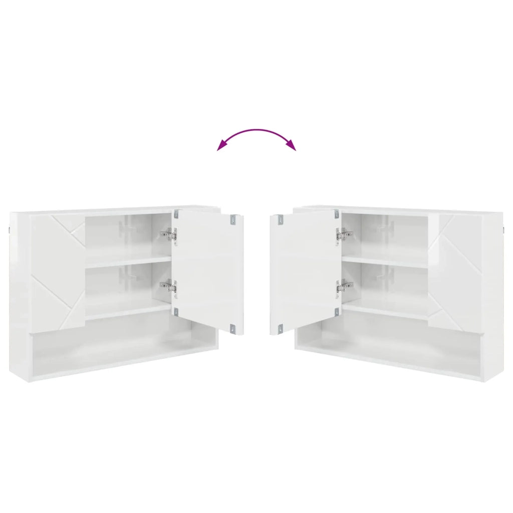 Mobiletto per specchio con porta Bianco Lucido 80 x 17 x 55 cm 883358