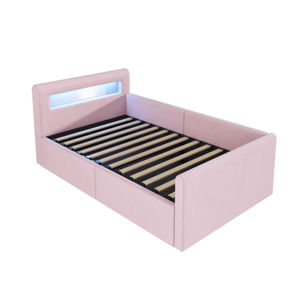 Letto imbottito per bambini 90x200 cm con LED, USB e contenitore idraulico