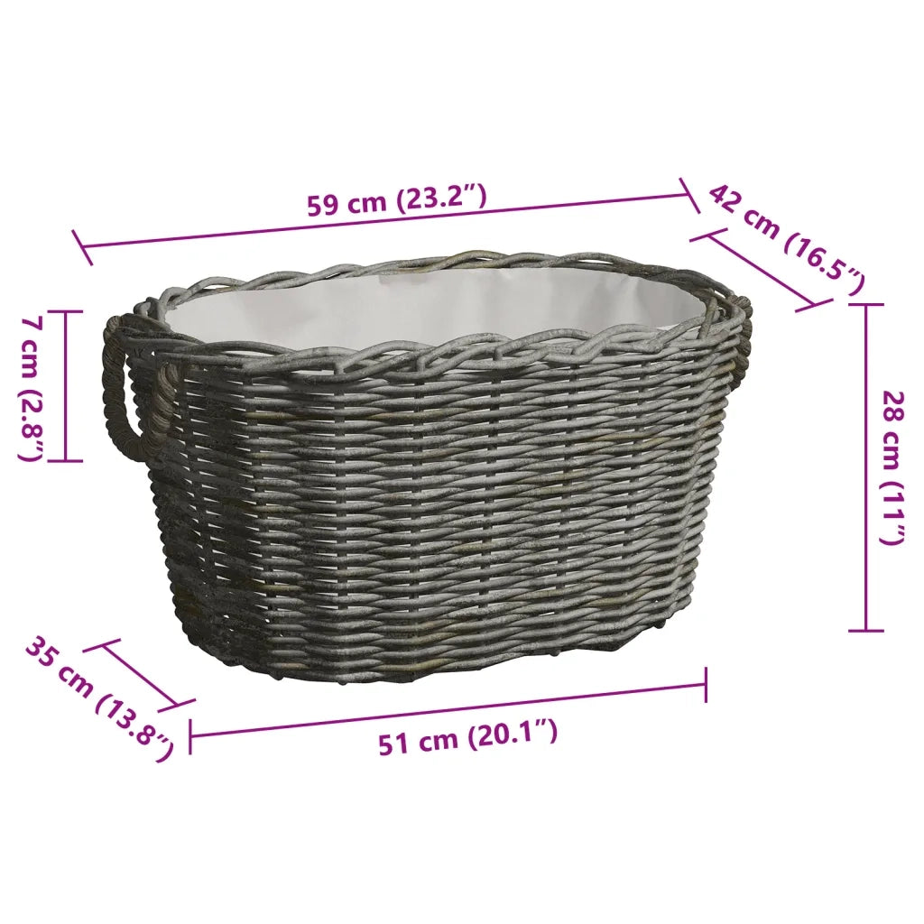 Cesta per Legna con Maniglie 59x42x28 cm Salice Grigia 286985