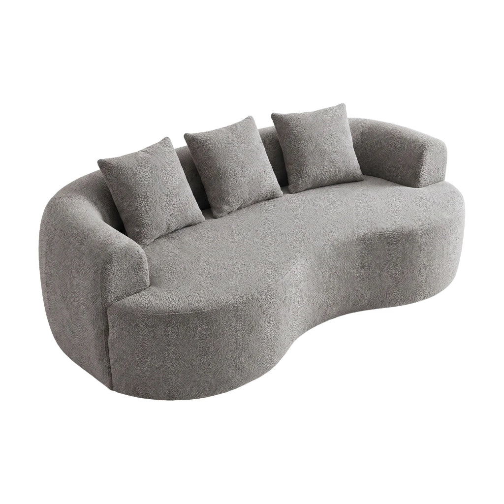 Yoko - Divano Angolare Curvo 200x62x105 a Compressione in Tessuto Bouclé Grigio