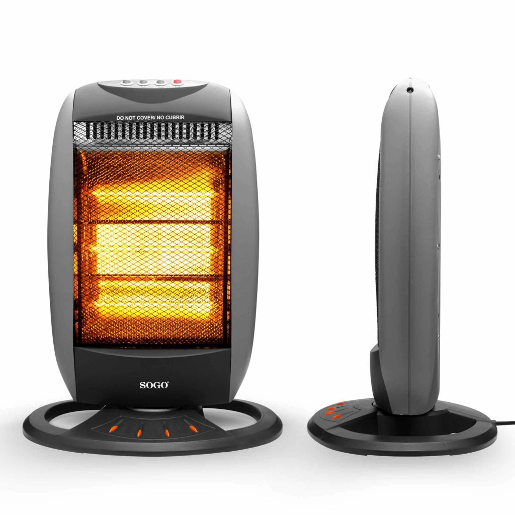 Stufa alogena elettrica oscillante 1200W, 3 livelli calore regolabili, antitipovescimento, riscaldamento immediato casa - SOGO