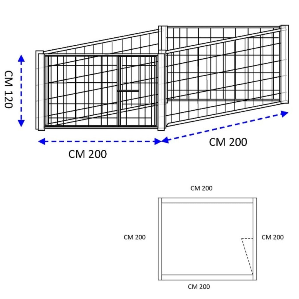 Box per cuccioli in rete con zincatura a caldo dimensioni 200x200xaltezza 120 cm