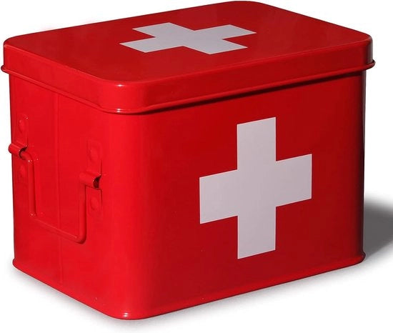 Cassa medica, metallo, kit di pronto soccorso, valigetta, cassettino, cassa medica, valigetta medica, retro, cassa medica, 22 x 16 x 16 cm (rosso-22 cm)