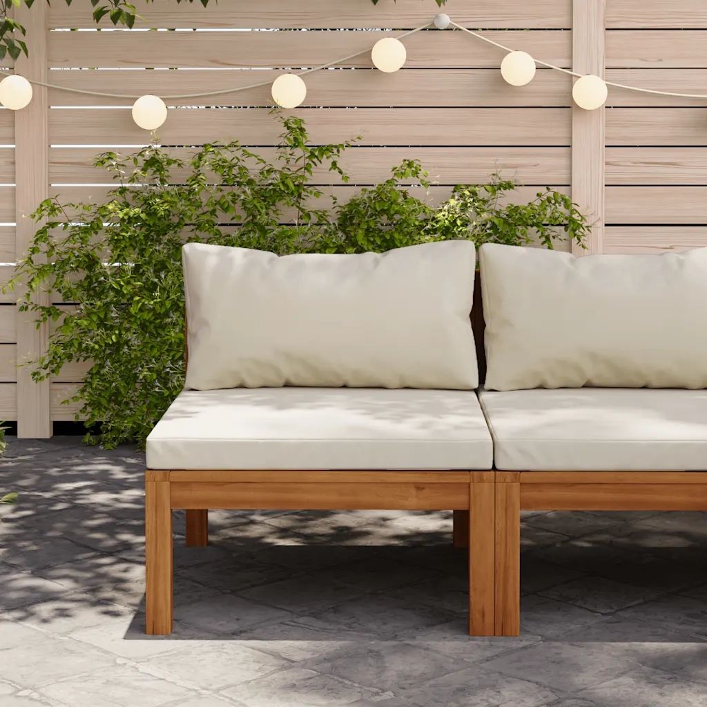 Divano Centrale Modulare Cuscini Bianco Crema in Legno d'Acacia cod mxl 69501