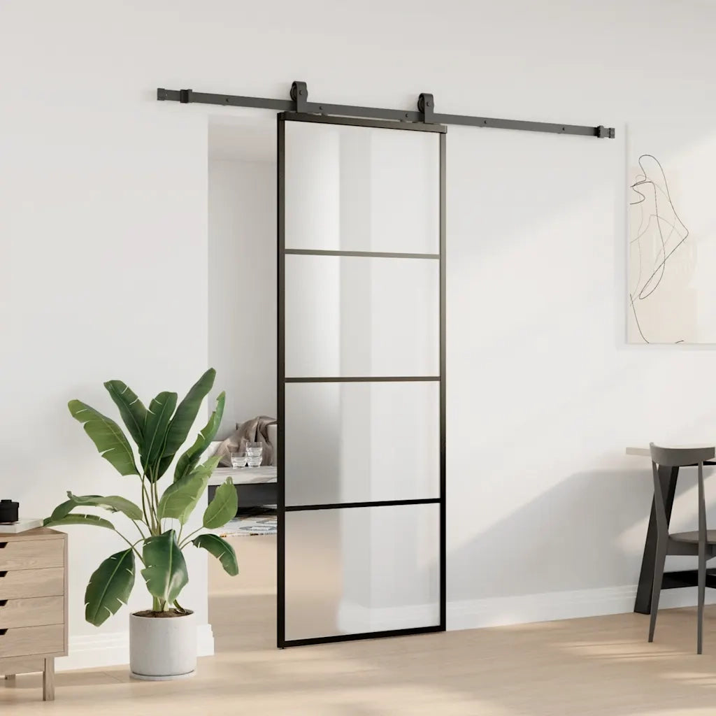 Porta Scorrevole con Ferramenta Nera 76x205 cm in Vetro ESG