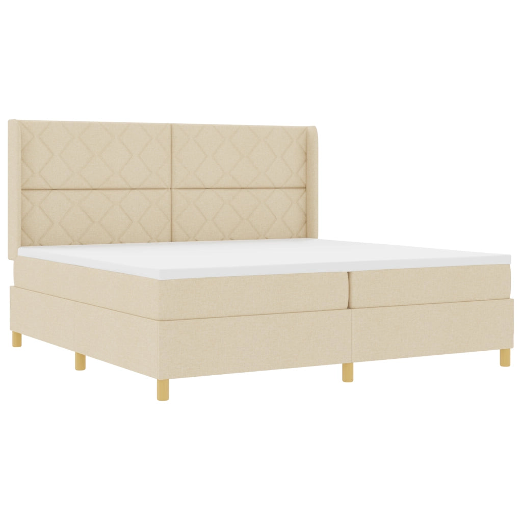 Letto Box Spring  con Materasso e LED Crema 200x200 cm Tessuto
