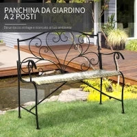 Panchina da Giardino in Ferro, Panca da Esterno in Stile Vintage 2 Posti, 100x 50x88cm, Nero