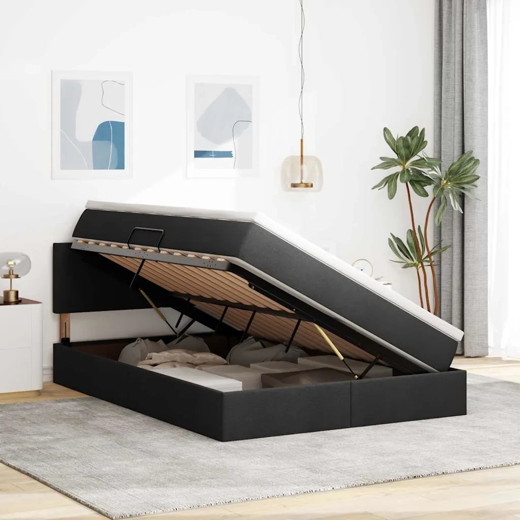 Letto con contenitore e LED con led Nero 140 x 190 cm Tessuto 3371081