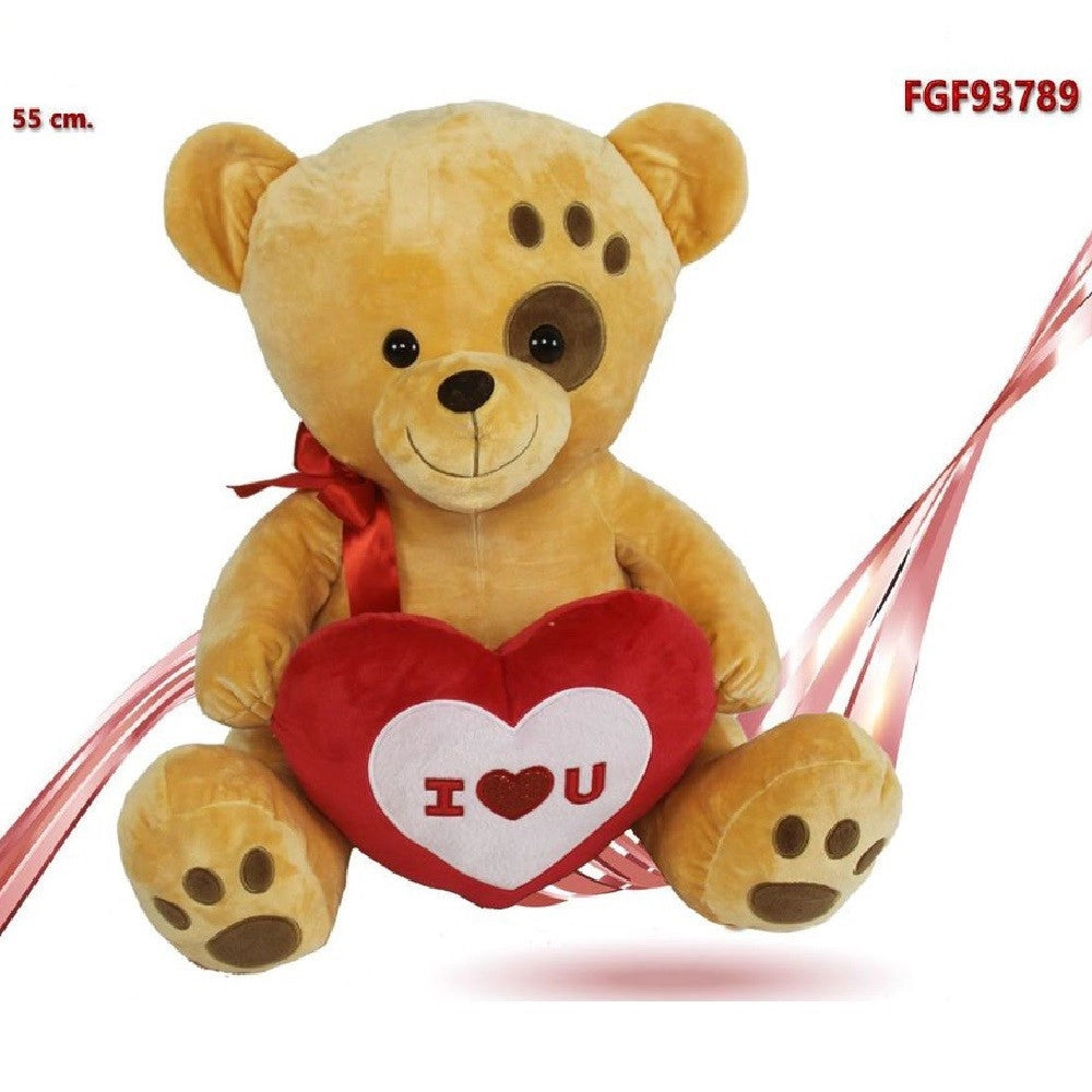 Trade Shop - Orso Peluche 55 Cm Con Cuore Fiocco Rosso Impronta Su Occhio San Valentino 93789 -