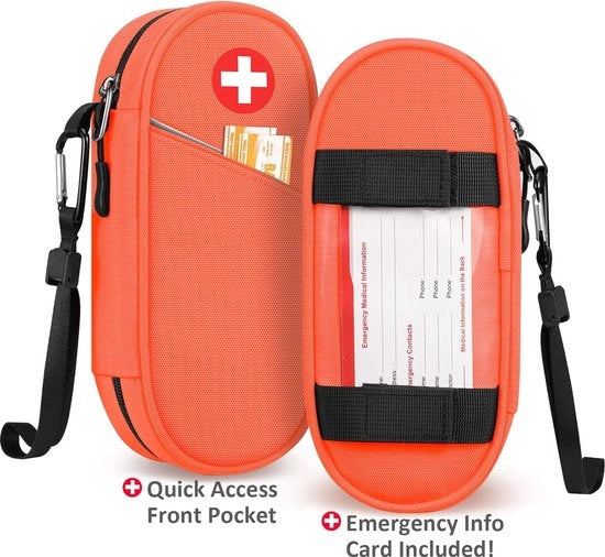 Organizzatore di Medicinali per Emergenza con Tasca Isolata per 2 Peni Epi, Inhalatore per Asma, Antistaminico, Auvi-Q, Essenziali per Allergie (Arancione)