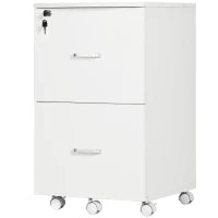Armadietto da Ufficio con 2 Cassetti e 5 Ruote, Schedario in MDF e Truciolato, 43x45x72 cm, Bianco
