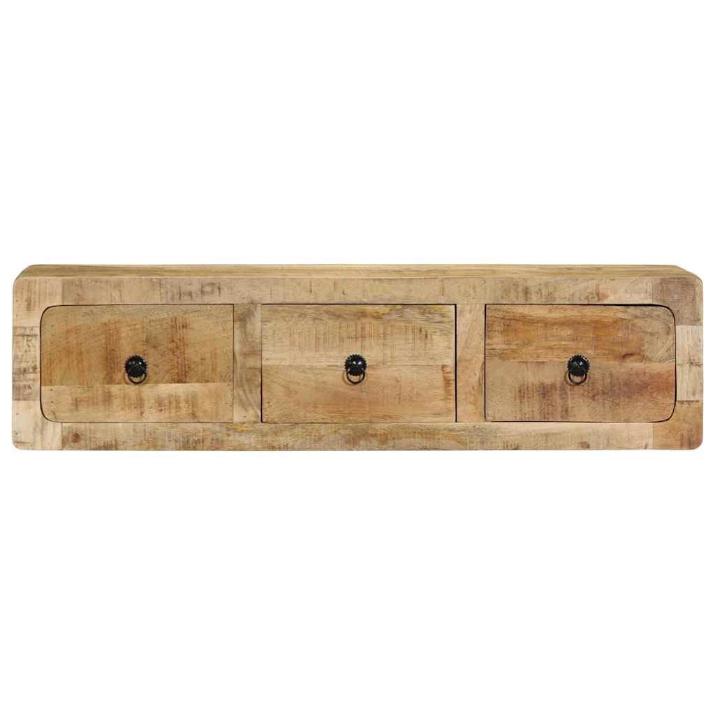 Mobile TV a parete 100 x 32 x 25 cm con 3 cassetti salvaspazio design contemporaneo in legno massello di mango grezzo 02_0058068
