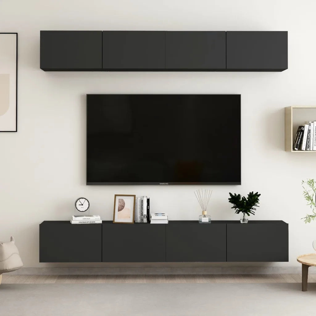 Mobili Porta TV 4 pz Neri 100x30x30 cm in Legno Multistrato 3078746
