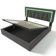 Letto Matrimoniale Contenitore 140x200 cm; USB; Type C e LED in Lino Grigio