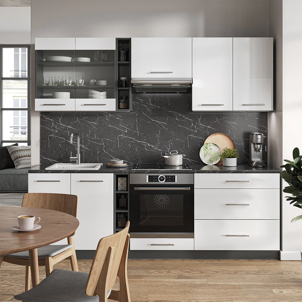 Cucina componibile Fame-Line Bianco lucido/Antracite 235 cm, PL Marmo Vicco
