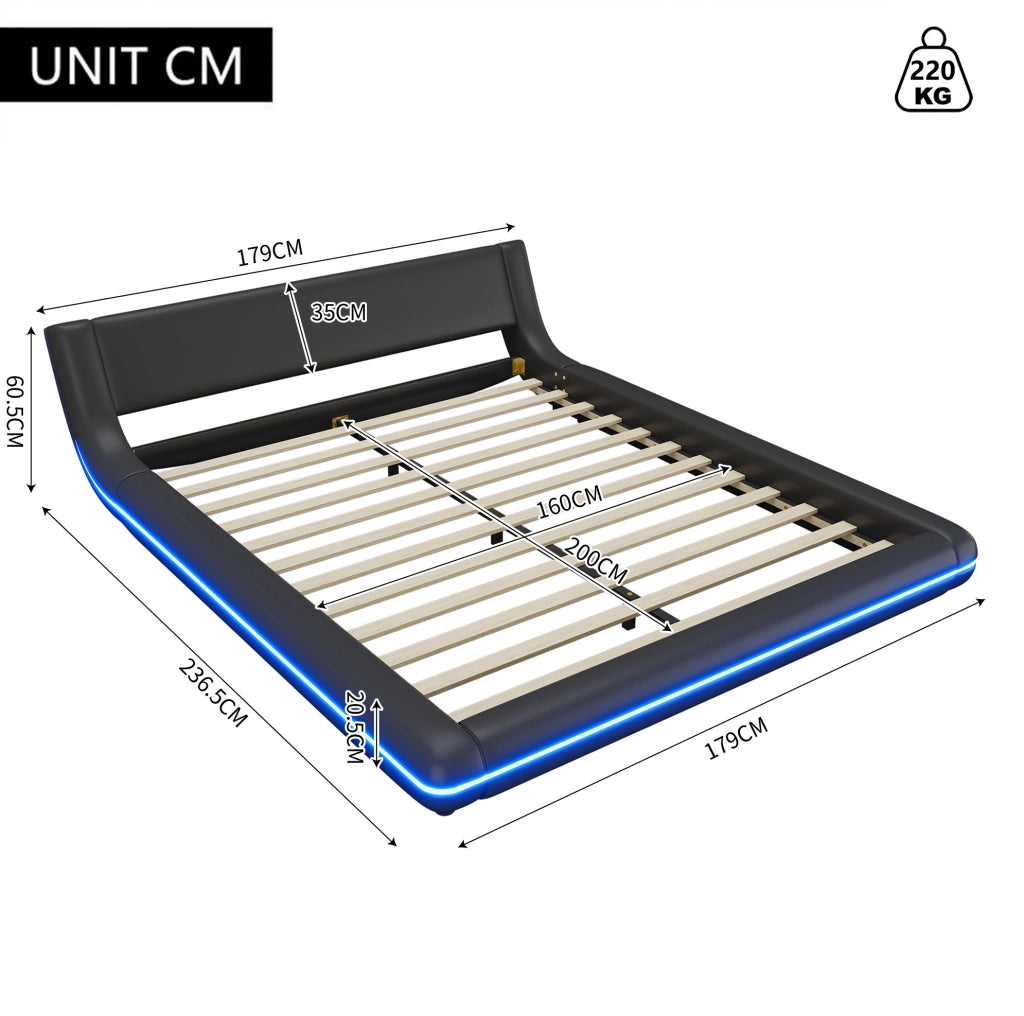Letto a pavimento 160x200 cm in PU e MDF con luci LED
