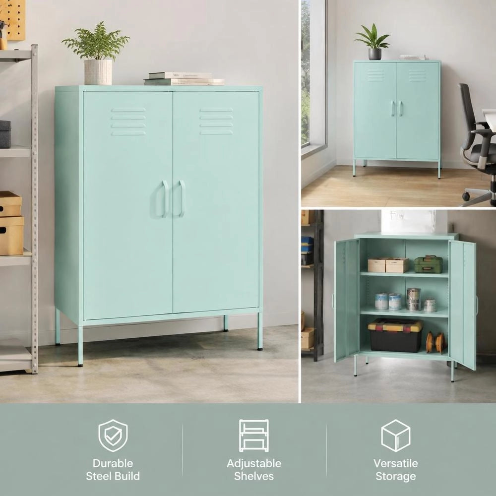 Storage Cabinet, Mint Green, 80x35x101.5 Cm, Steel