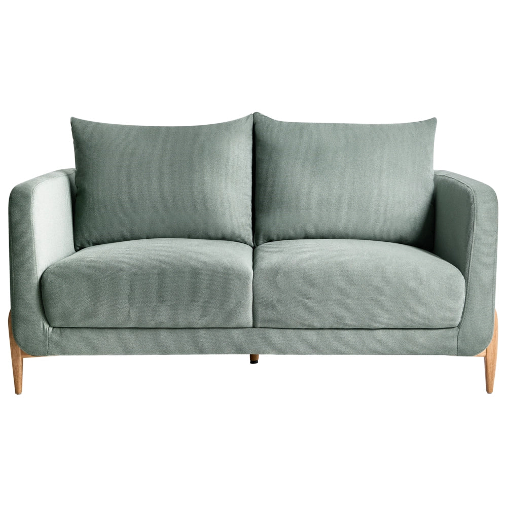 Divano a 2 posti Rivestimento in tessuto verde chiaro Gambe in legno con braccioli Angolo lettura soggiorno Stile scandinavo moderno