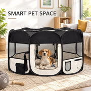 Foldable Puppy Playpen With Carrying Bag, Black, 145x145x61 Cm