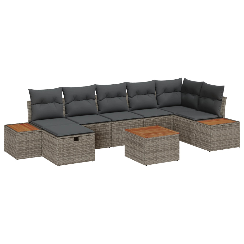 Set Divano da Giardino  da 8 Pezzi con Cuscini Grigio Polyrattan