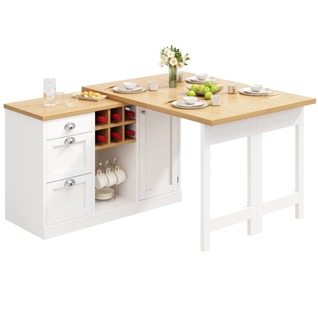 Tavolo bar estensibile con contenitore; 1 cassetto; portabottiglie; mobile cucina girevole 360°; per cucina; 120 × 40 × 74 cm