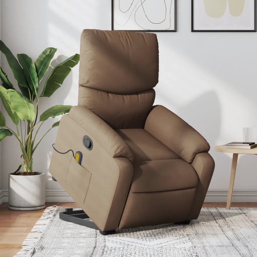 Poltrona Alzapersona Massaggiante | Sedia Relax Reclinabile Marrone Tessuto