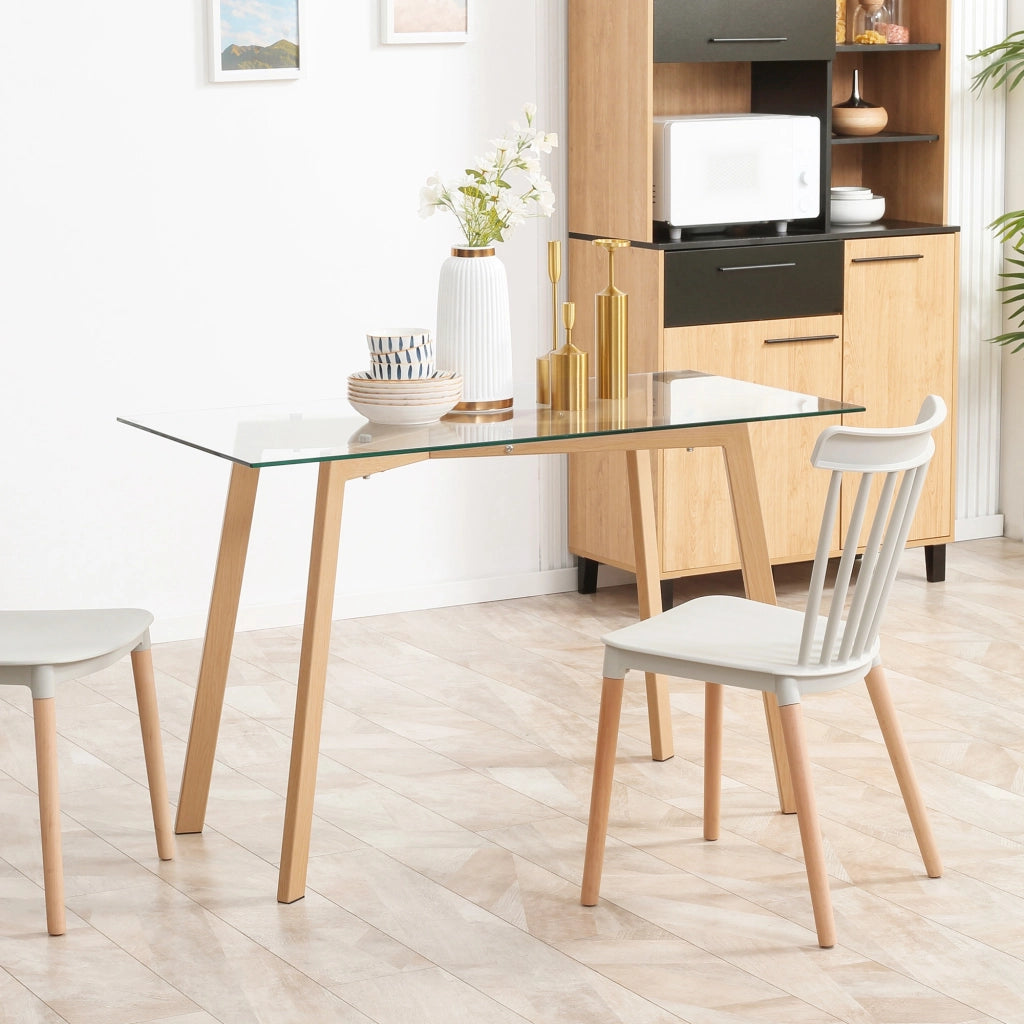 Tavolo da Pranzo per 4 Persone con Vetro e Gambe in Acciaio Effetto Legno ¨C Minimal ¨C Trasparente 120x60x76 cm