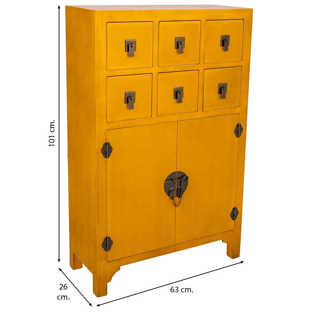 Comò in legno con 6 cassetti e 2 porte 63x26x101