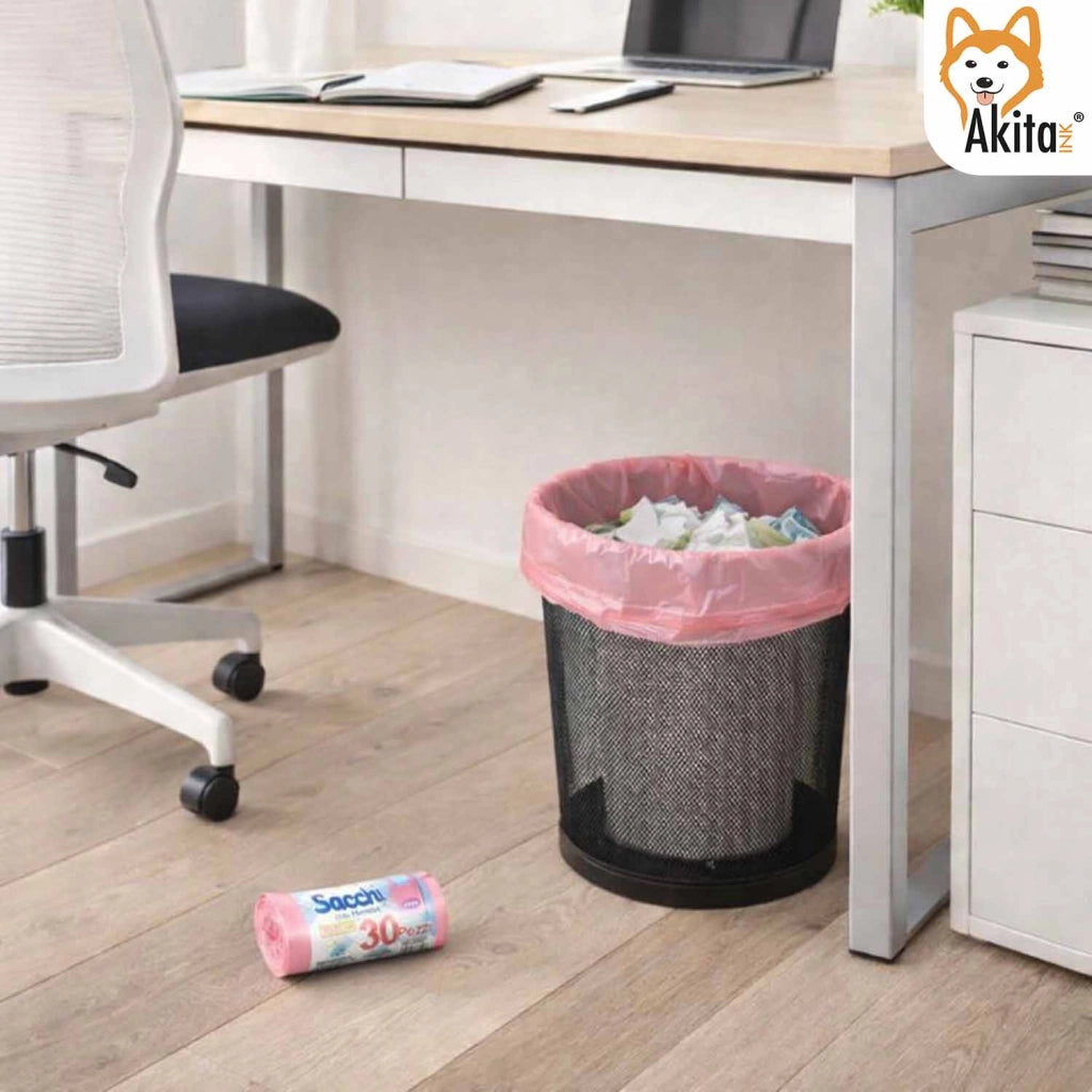 Akitaink 120 Sacchi Nettezza Antiforo Con Manici 40x55 cm Rosa